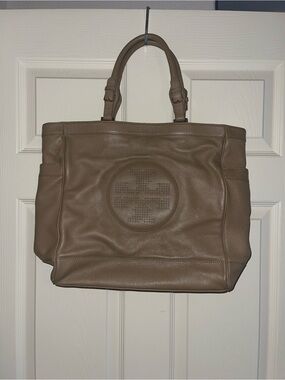 Tory Burch Taupe Pebbled Leather Tote